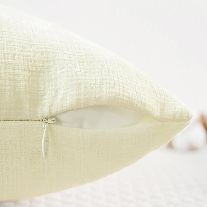 CaliTime Throw Pillow Covers Decorative 18 X 18 Inches Pack of 2 Cozy Chenille Cushion Cases for Couch Sofa Bed Living Room Home Beige