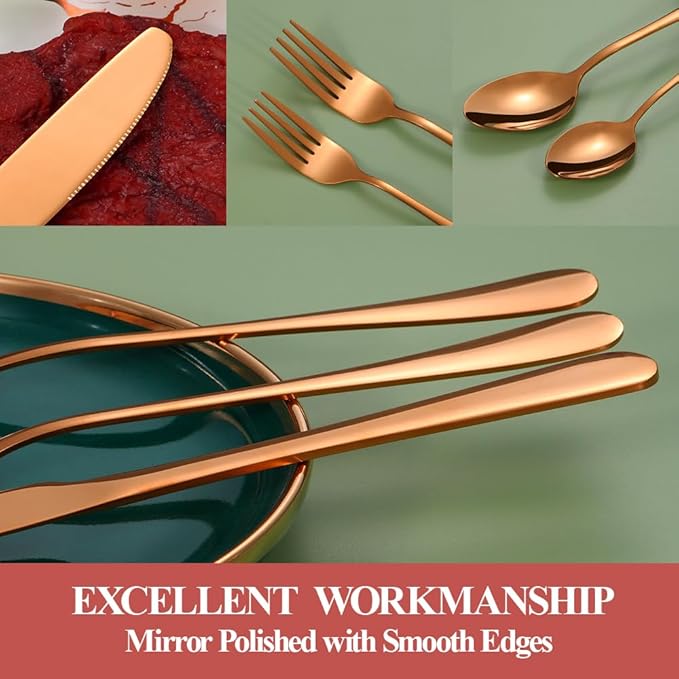 30 Pcs Rose Gold Silverware Set for 6, Food Grade Stainless Steel Flatware Set, Eating Utensils Sets Include Fork/Knife/Spoon,Home Kitchen Tableware Set, Reusable Cutlery Set, Dishwasher Safe
