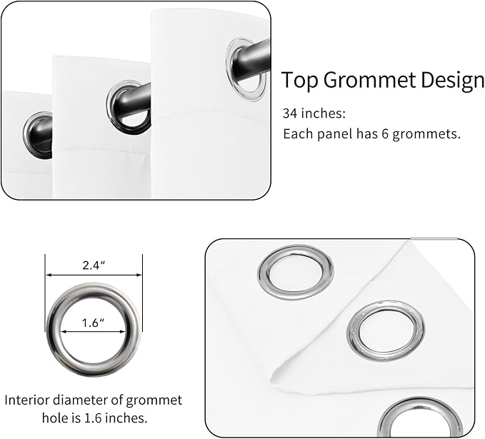 Easy-Going Blackout Curtains for Bedroom, Solid Thermal Insulated Grommet and Noise Reduction Window Drapes, Room Darkening Curtains for Living Room, 2 Panels (34x72 in, White)