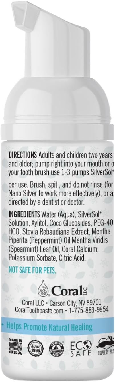 Coral Nano Silver Foaming Toothpaste, Natural Fluoride Free Toothpaste, SLS and Glycerin Free, Cool Mint, 4 Ounce