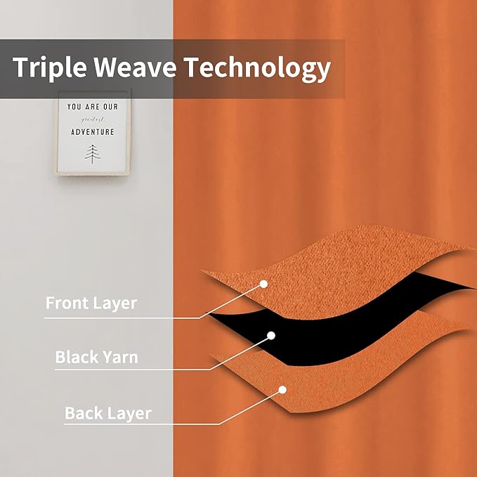 Easy-Going Blackout Curtains for Bedroom, Solid Thermal Insulated Grommet and Noise Reduction Window Drapes, Room Darkening Curtains for Living Room, 2 Panels(42x84 in, Orange)