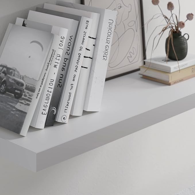 Floating Shelf, Set of 2 Wall Shelf, 30 in W x 12.75 in D x 2 in H Wooden Floating Wall Shelf with Invisible Brackets for Living Room/Bedroom/Bathroom/Kitchen Storage and Decor, White