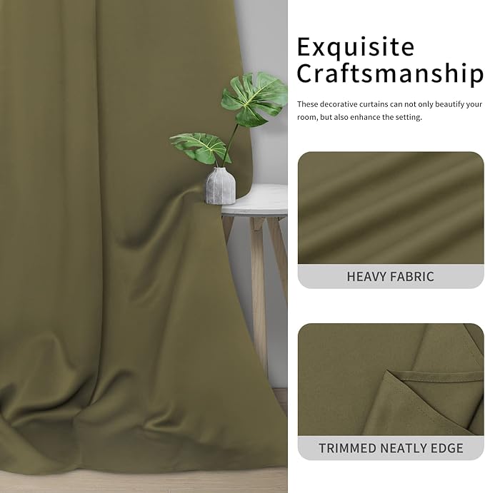 Easy-Going Blackout Curtains for Bedroom, Solid Thermal Insulated Grommet and Noise Reduction Window Drapes, Room Darkening Curtains for Living Room, 2 Panels(46x84 in, Khaki)
