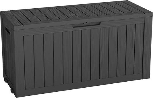 72 Gallon Deck Box Lockable Resin Outdoor Storage Box waterproof Outdoor Container for Patio Furniture Cushions, Pillow