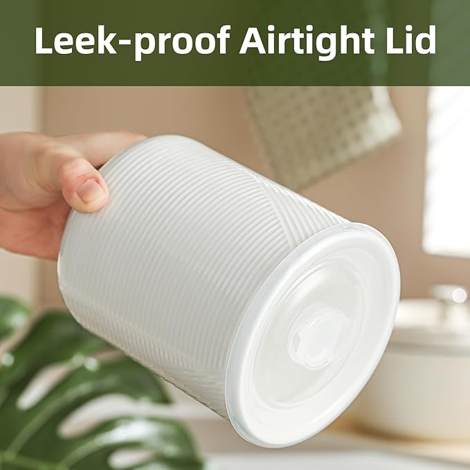 Food Storage Containers with Airtight Lids: Ceramic Canister Sets for Kitchen Countertop - Porcelain Jar for Coffee Tea Flour Sugar Rice Cookies Candy - White (42 oz)