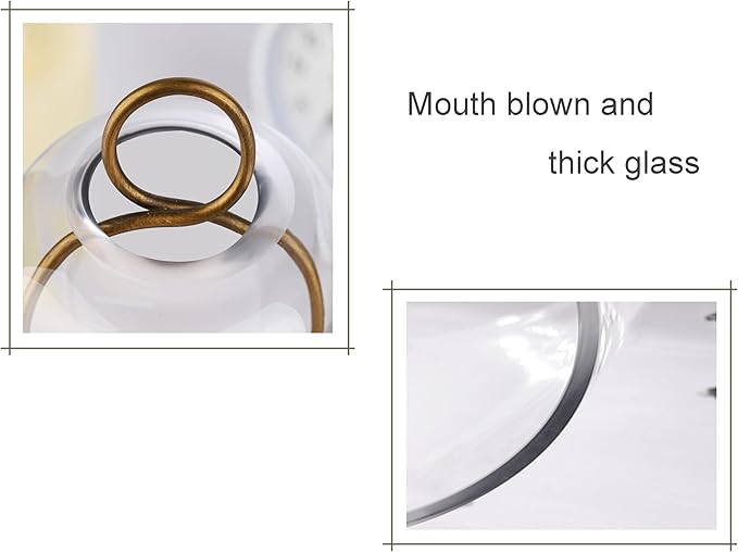 12" High Versatile Modern Metal Hurricane Lantern with Handmade Sturdy Glass Dome for 3" Pillar Candle & Plants (Brass, 5"x12")