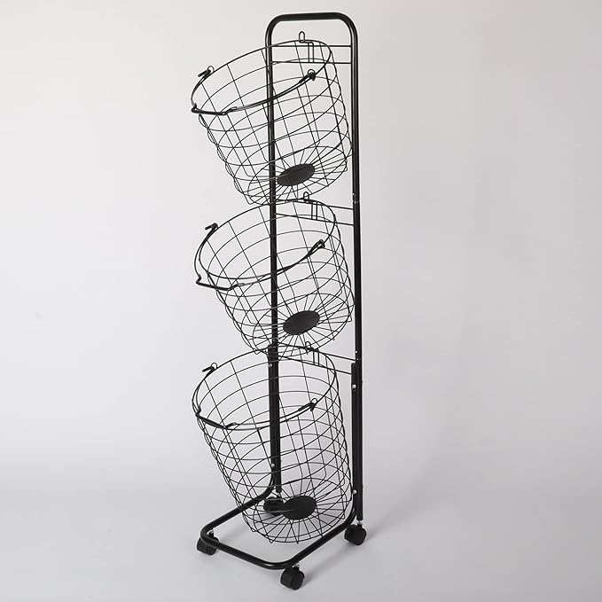 3 Tier Laundry Basket with Rolling Lockable Wheels Wire Metal Sorter Storage Trolley Shelf Basket Durable Metal Sorter Clothes Storage Trolley Shelf with Removable Hamper for Organizing Clothes