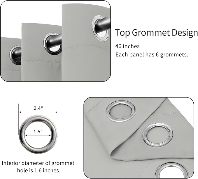 Easy-Going Blackout Curtains for Bedroom, Solid Thermal Insulated Grommet and Noise Reduction Window Drapes, Room Darkening Curtains for Living Room, 2 Panels(46x63 in, Light Gray)