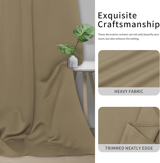 Easy-Going Blackout Curtains for Bedroom, Solid Thermal Insulated Grommet and Noise Reduction Window Drapes, Room Darkening Curtains for Living Room, 2 Panels(46x84 in, Tan)
