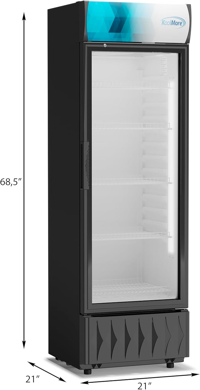 KoolMore DGDR-1D-9C 22 in. 9 Commercial One Glass Door Beverage Display Merchandiser Refrigerator Cooler, ETL Listed in Black, 9.1 cu. ft