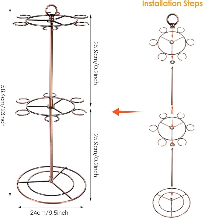 Black Metal Countertop Wine Glass Holder with Scrollwork Design, Freestanding Tabletop Stemware Storage Rack with 12 Hooks