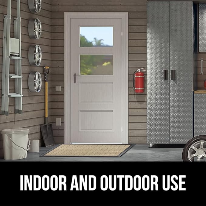 GORILLA GRIP 100% Waterproof All-Season WeatherMax Doormat US Designed Natural Rubber, Stain and Fade Resistant, Low Profile Indoor Outdoor Door Mats, Easy Clean Patio Mat, 23x35, Taupe Grid