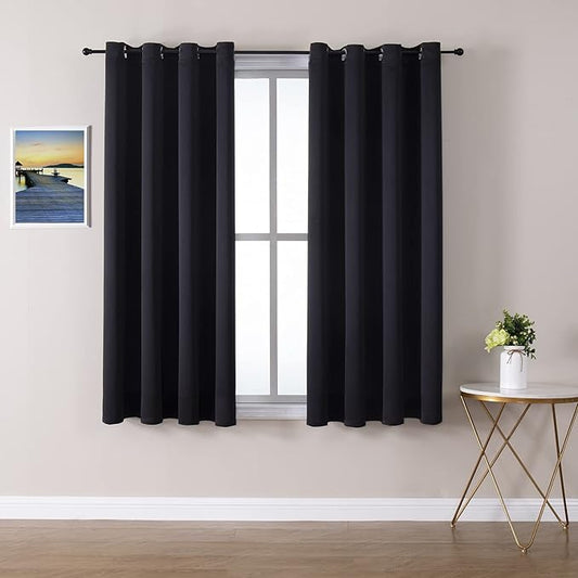 ChrisDowa Grommet Blackout Curtains for Bedroom and Living Room - 2 Panels Set Thermal Insulated Room Darkening Curtains (Black, 52 x 45 Inch)