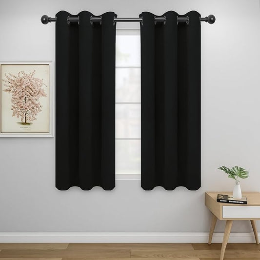 Easy-Going Blackout Curtains for Bedroom, Solid Thermal Insulated Grommet and Noise Reduction Window Drapes, Room Darkening Curtains for Living Room, 2 Panels (34x54 in, Black)