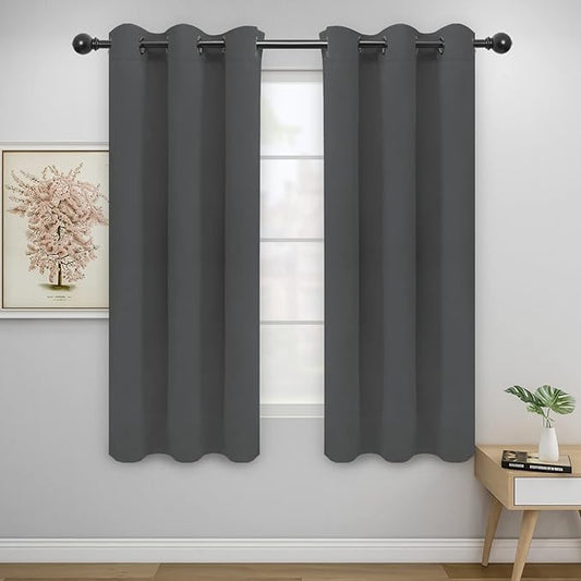 Easy-Going Blackout Curtains for Bedroom, Solid Thermal Insulated Grommet and Noise Reduction Window Drapes, Room Darkening Curtains for Living Room, 2 Panels(46x63 in, Gray)