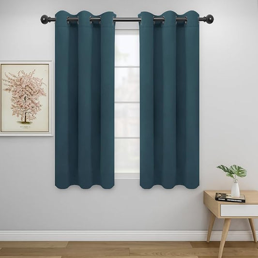 Easy-Going Blackout Curtains for Bedroom, Solid Thermal Insulated Grommet and Noise Reduction Window Drapes, Room Darkening Curtains for Living Room, 2 Panels (34x54 in, Bluestone)