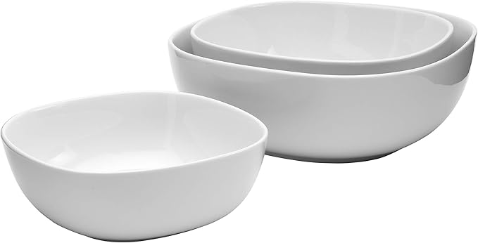 Denmark White Porcelain Chip Resistant Scratch Resistant Commercial Grade Serveware, 3 Piece Serving Bowl Set