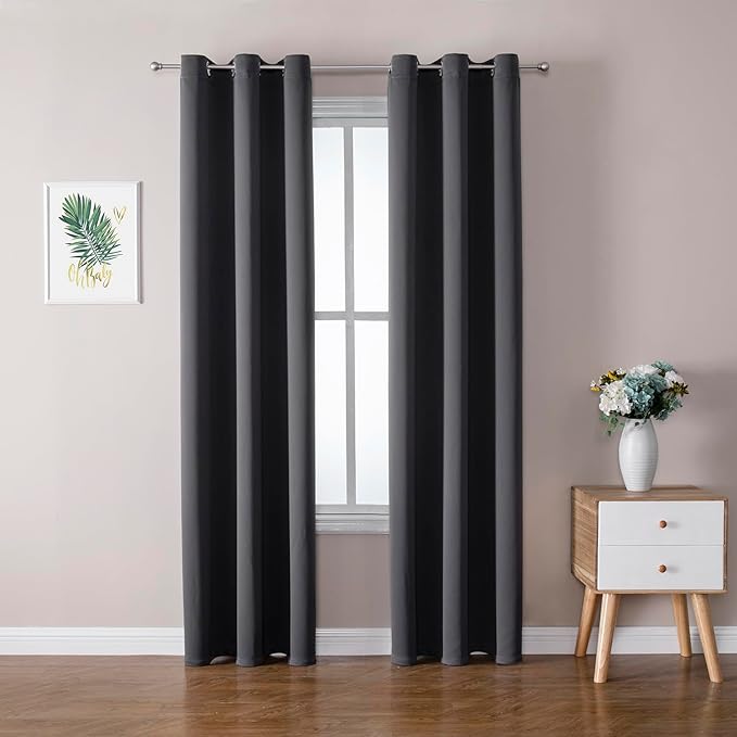 ChrisDowa Blackout Curtains 72 inches Long for Bedroom - 2 Panels Set Grommet Thermal Insulated Room Darkening Curtains for Living Room (Dark Grey, 42 x 72 Inch)