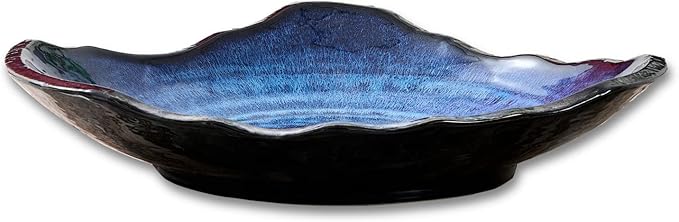 Ceramic Decorative Dish, Large Blue Pottery Decorative Bowl, Porcelain Centerpiece Tray, Key Bowl, Gift Decor Tray for Tabletop Entryway Table Living Room Dining(12'' Dish)