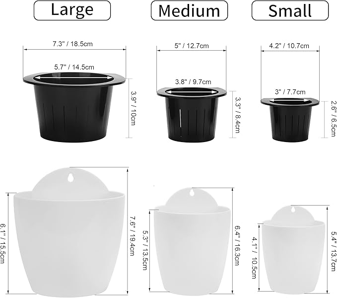 3 Pack Self Watering Wall Hanging Planter Pots Vertical Garden Window Hang Mount Indoor Outdoor Plant Flower Basket for Kitchen Herbs Balcony Railing Shelf Fence Bedroom Trellis Decor Modern White Box