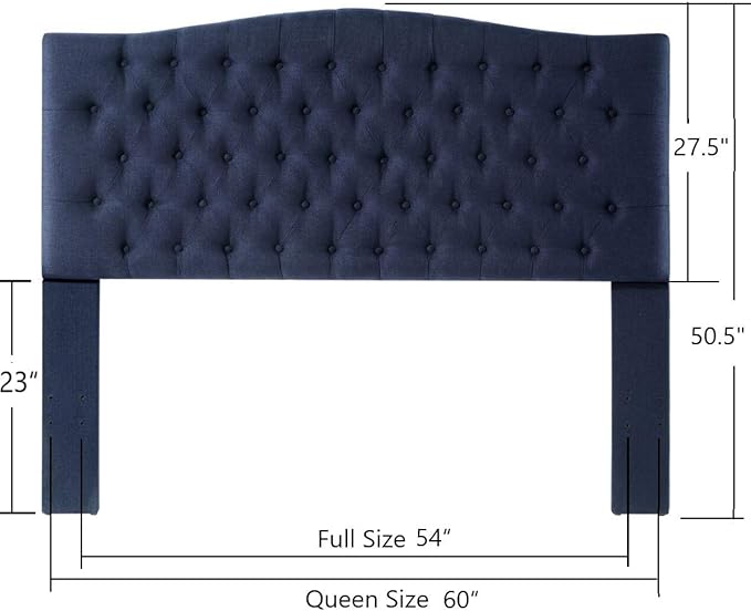 24KF Upholstered Tufted Button Linen Fabric Headboard,Comfortable Fashional Headboard Queen/Full Size,Navy Blue