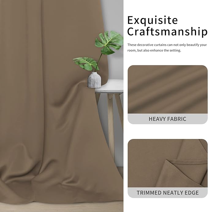 Easy-Going Blackout Curtains for Bedroom, Solid Thermal Insulated Grommet and Noise Reduction Window Drapes, Room Darkening Curtains for Living Room, 2 Panels (34x63 in, Camel)