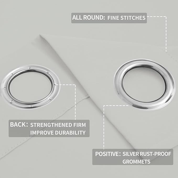 Easy-Going Blackout Curtains for Bedroom, Solid Thermal Insulated Grommet and Noise Reduction Window Drapes, Room Darkening Curtains for Living Room, 2 Panels(52x63 in, Greyish White)