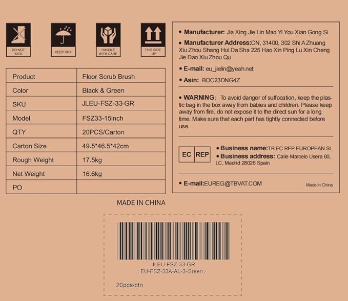 Eyliden X-Large Floor Scrub Brush, 2 in 1 Scrape Brushes with Rubber Squeegee | 55.3" Long Handle, 15" Wide Stiff Bristle Head | Floor Scrubber for Deck Kitchen Shower Bathroom Tub Tile Patio Wall