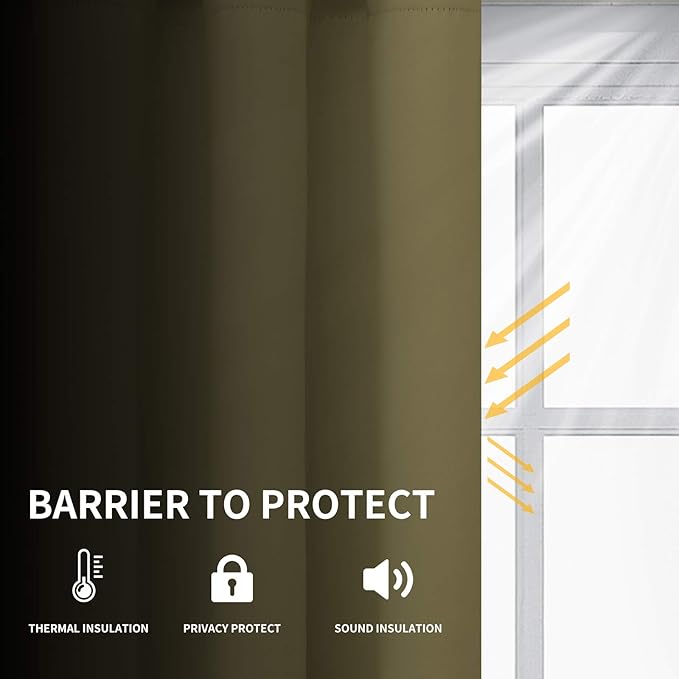 Easy-Going Blackout Curtains for Bedroom, Solid Thermal Insulated Grommet and Noise Reduction Window Drapes, Room Darkening Curtains for Living Room, 2 Panels (52x108 in,Khaki)