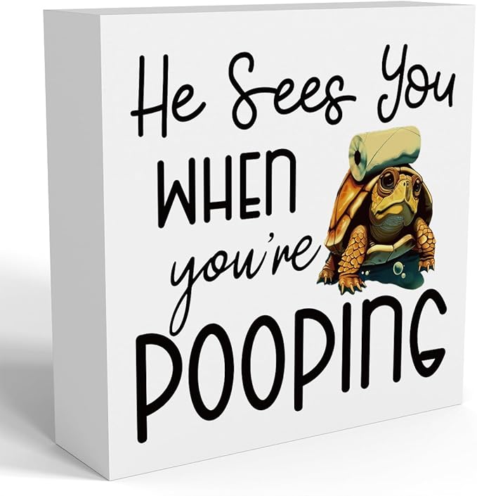 Funny Sea Turtle Bathroom Decor, Bathroom Beach Decoration, Are You Pooping Sign Funny Ocean Turtle Decor, Wooden Box Decor Sign for Home Farmhouse Office Living Room Table Shelf Tiered
