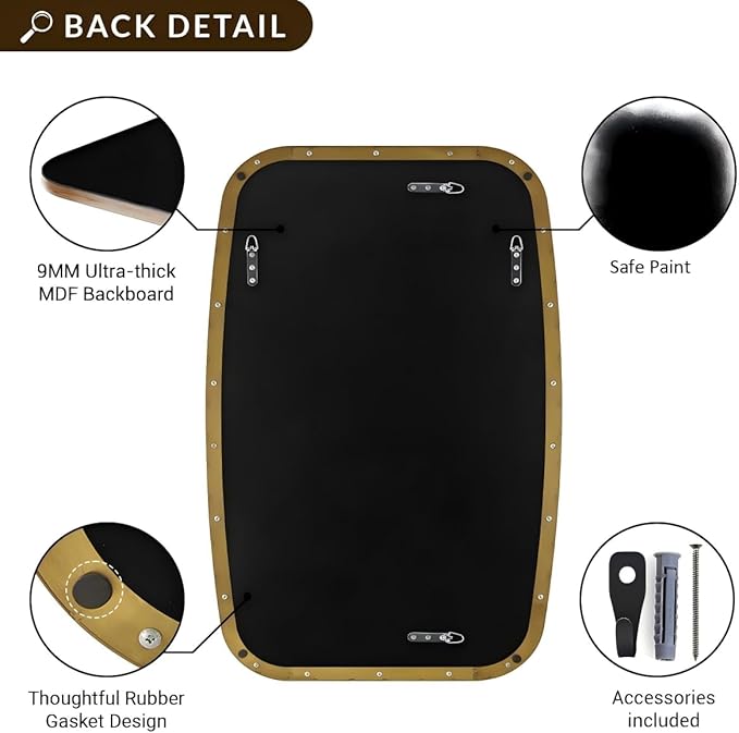 ANDY STAR Gold Oblong Mirror, 36x48 Inch Gold Oval Mirror for Bathroom with Stainless Steel Metal Frame, Wall Mouned for Bathroom, Living Room, Entryway