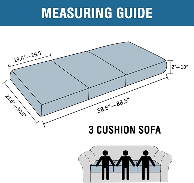 H.VERSAILTEX Super Stretch Individual Seat Cushion/Couch Slipcover Sets Thick Jacquard Textured Twill Fabric (3 Piece Sofa Covers, Sand)