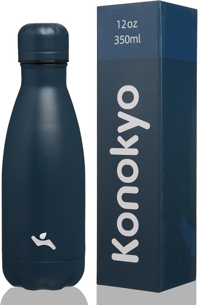 Insulated Water Bottles,12 oz Double Wall Stainless Steel Vacumm Metal Flask for Sports Travel, Navy Blue