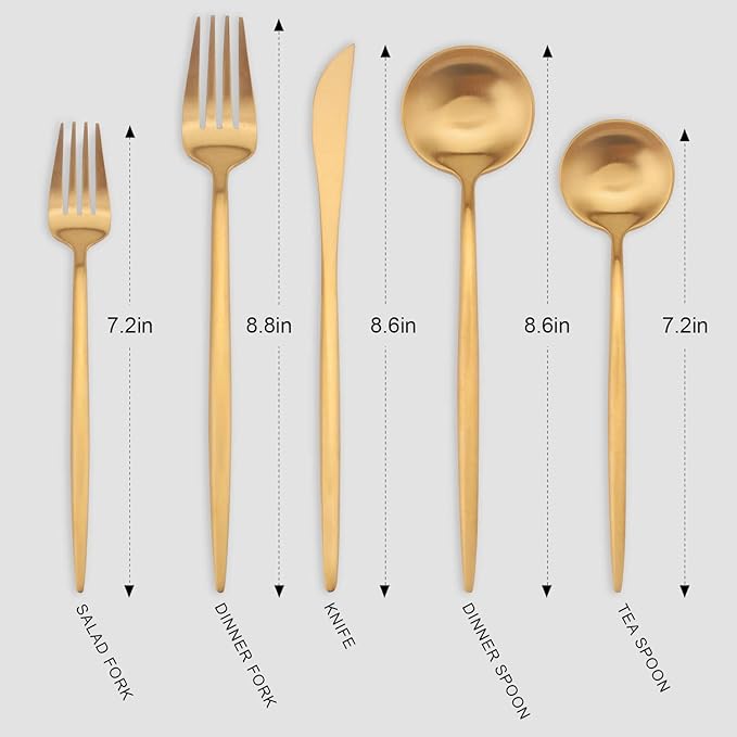 Matte Gold Silverware Set, Vanys 20 Piece Stainless Steel Cutlery Flatware Set, Kitchen Utensil Sets for 4, Tableware With Knife Spoons And Forks Set, Satin Finished Polished