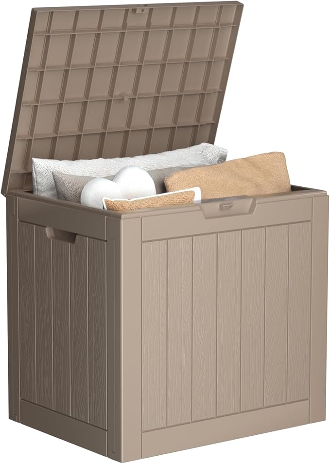 30 Gallon Deck Box Large Outdoor Storage for Patio Furniture,Outdoor Cushions,Garden Tools and Pool Supplies,Waterproof,Resin,Lockable(Grey)