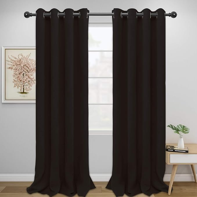 Easy-Going Blackout Curtains for Bedroom, Solid Thermal Insulated Grommet and Noise Reduction Window Drapes, Room Darkening Curtains for Living Room, 2 Panels (52x96 in,Dark Brown)