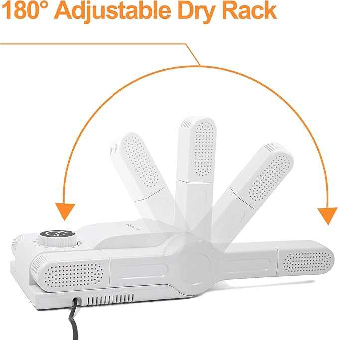 FORLIM Boot Dryer for Work Boots, Shoe Dryer with Heat Blower, Glove Dryer & Boot Warmer - 180° Adjustable Dry Rack - Telescopic Bendable Dry Ports - Intelligent Timer - White