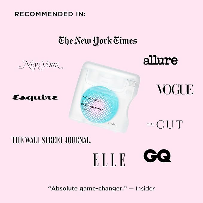 Cocofloss Woven Dental Floss, Dentist-Designed Oral Care, Strawberry Scent, Waxed, Expanding, Kid-Friendly String Floss with Coconut Oil, 4 Spools (33 yd Each)