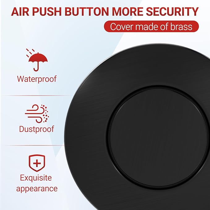 APIELE Garbage Disposal Air Switch Kit, Sink Top Push Button Switch for Food Waste Disposer, UL Listed 3.6" Long On/Off Air Button (Matte Black)