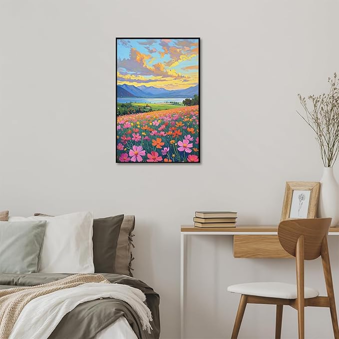 Colorful wildflowers field scenery poster artwork wall decoration wildflowers everywhere wall painting suitable for bedroom home office