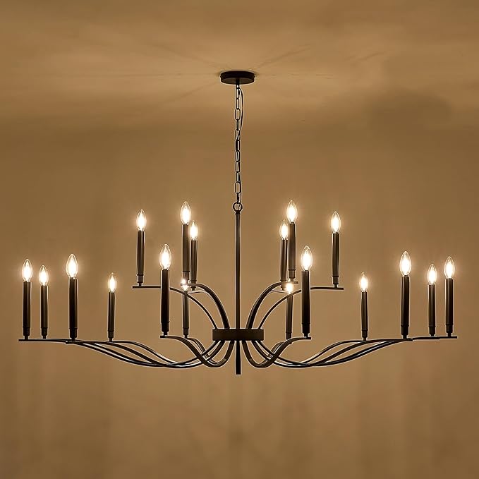 Black Living Room Chandelier 18 Light Hight Ceiling Foyer Candle Chandelier Large Dining Room Light Fixture Over Table 59in Metal Modern Chandeliers Hanging Light for Entry Master Bedroom