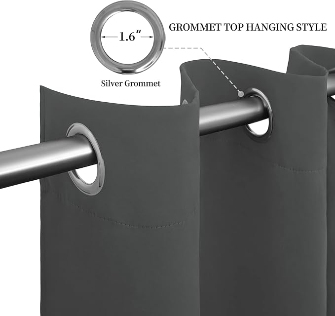 Easy-Going Blackout Curtains for Bedroom, Solid Thermal Insulated Grommet and Noise Reduction Window Drapes, Room Darkening Curtains for Living Room, 2 Panels (52x46 in,Gray)