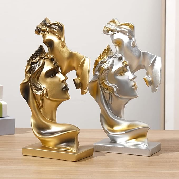 Couples Kiss Sculpture,Abstract Art Couple Sculpture Home Furnishing Resin Statue Decoration Romantic Statue Used for Home Decoration, Wedding, Gift.Silver