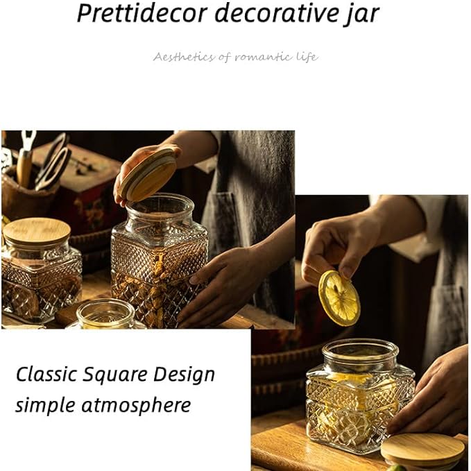 Glass Storage Jar, 38 FL OZ Glass Food Storage Canisters with Bamboo Lid, Kitchen Containers Decorative Jar Airtight Glass Jars For Cereal Nuts Snack Candy Cookies Coffee Tea