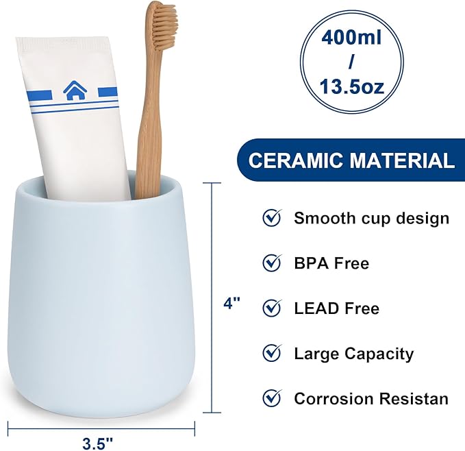 Bathroom Tumbler Cup Ceramic 13.5oz Reusable Toothbrush Cup 400ml,Toothbrush Holder Adequate for Your Bathroom (Blue)