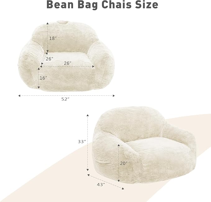 Giant Bean Bag Chair, Oversized Bean Bag Chairs for Adults and Kids, Gaming Chair Stuffed Memory Foam | Storage | Non-Slip, Removable Bean Bag Sofa Comfy Chair for Bedroom, Livingroom (Beige)