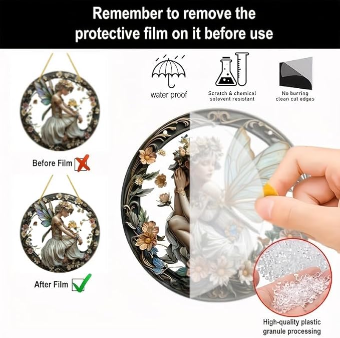 Flower Fairy Garden Decorations Angel Wing Christmas Halloween Deco Statue Art Elf Sculpture Hanging Craft for Outdoor Yard Courtyard Lawn Patio Window Acrylic Ornament Home Gift (B,L: 8*8 IN)