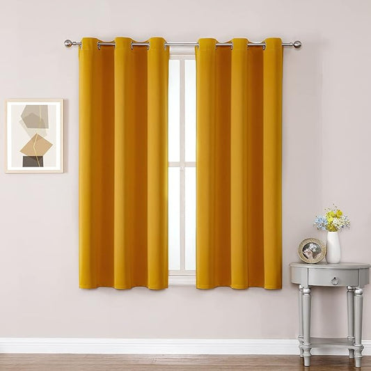 ChrisDowa Grommet Room Darkening Curtains for Bedroom and Living Room - 2 Panels Set Thermal Insulated Blackout Curtains (Mustard Yellow, 38W x 45L)