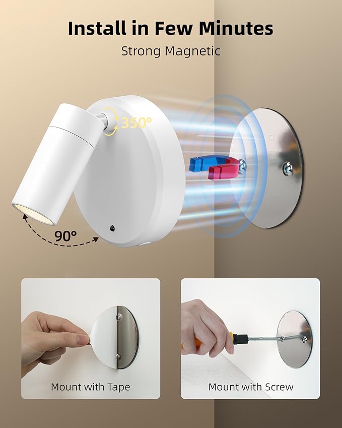 EZVALO Spot Lights Indoor,5500mAh Rechargeable Plants Spotlights with Remote,Wireless Mini Art Accent Spot Lights with Timer＆Dimmable, 3CCT, Uplights Indoor for Plants,Display,Artwork(4Pack-White)