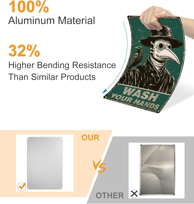 ALKB Halloween Bathroom Decor 8x12 Inch - WASH YOUR HANDS, Gothic Vintage Metal Tin Sign, Novelty Gifts for Men Women Adult